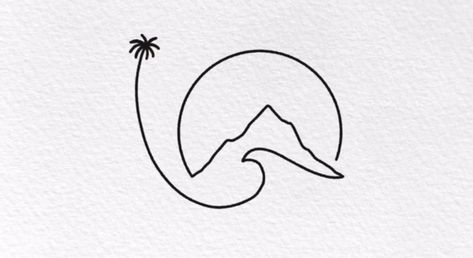 Line Beach Tattoo, Island Tattoo Minimalist, Minimalistic Beach Tattoo, Belize Tattoo Ideas, Beach Line Art Tattoo, Tenerife Tattoo Ideas, Tenerife Tattoo, August Tattoos, Nz Tattoo