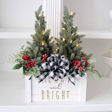 Table Top Tree, Faux Trees, Christmas Planter, Christmas Flower Arrangements, Country Christmas Decorations, Christmas Centerpieces Diy, Say Please, Christmas Arrangements, White Lights