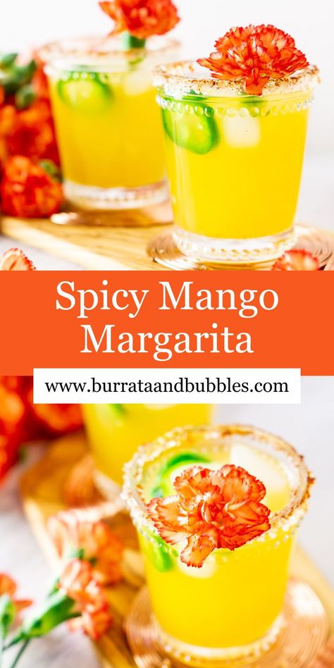 Give your next margarita night a kick with this spicy mango margarita! Prepared with freshly muddled jalapeño slices and mango, this margarita features the perfect sweet and spicy balance that's perfect on the side of tacos. You'll want to sip this spicy margarita all summer long. Margarita And Tacos, Spicy Mango Margarita Recipe, Unique Margarita Recipes, Spicy Mango Margarita, Margarita Night, Summer Mocktail Recipes, Mango Margarita Recipe, Spicy Margarita Recipe, Summer Mocktail