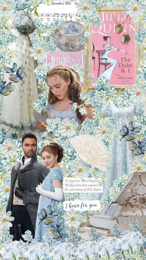 #bridgerton #regency #daphnebridgerton #thedukeandi #spring #babyblue #pastel #flowers #butterflies #princesscore Regency Aesthetic, Movie Collage, Royal Core, Summer Tea, Princess Core, Romantic Mood, Pastel Flowers, Lavender Blue, + Core + Aesthetic