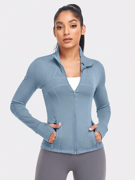 VUTRU Women's Sports Jacket With Double Pockets, Zipper Pocket And Thumb Hole Design Compression Shirt | SHEIN USA Sports Jackets Women, Sports Jackets, Compression Shirt, Women Sports, Athletic Sports, Women's Sports, Women's Jackets, Sports Jacket, Outdoor Woman