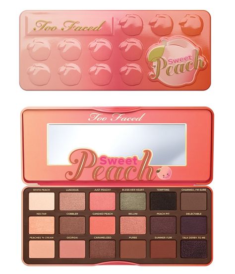 Too Faced Sweet Peach Eye Shadow Collection Too Faced Peach Palette, Peach Eye Shadow, Peach Eye, Too Faced Sweet Peach, Penyimpanan Makeup, Sweet Peach Palette, Makeup Colorful, Too Faced Peach, Alat Makeup