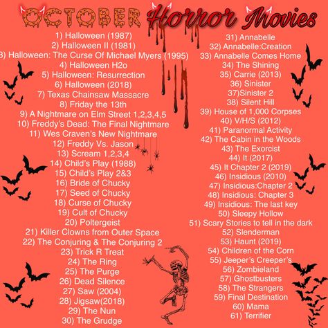 Horror Movie Halloween Countdown, 100 Horror Movies List, 31 Days Of Horror Movies, Horror Movie Watch List, Halloween Movies List Horror Films, Horror Movie List, Scary Movie Quotes, October Movie, Scary Movie List