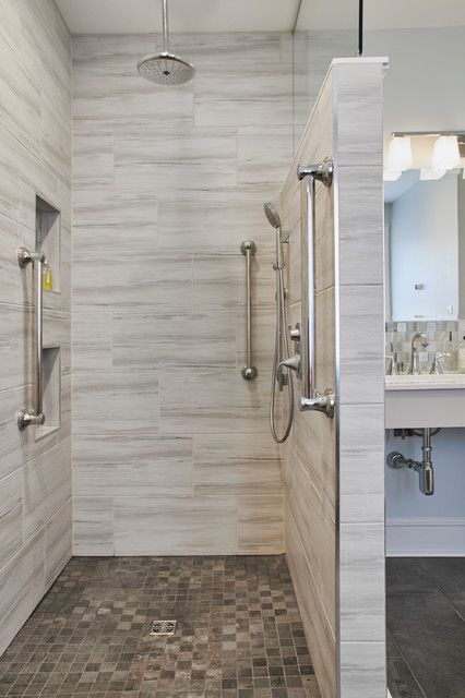 Bathroom of the Week: Remodeled for Aging in Place - Floor Plan | Houzz Bathrooms For Seniors Ideas, Ada Master Bath Layout, Zero Clearance Shower Master Bath, Handicapped Bathroom Ideas Layout, Roll In Showers Master Bath, Glassless Shower Walk In, Age In Place Bathroom, Guest Suite Bathroom, Aging In Place Bathroom