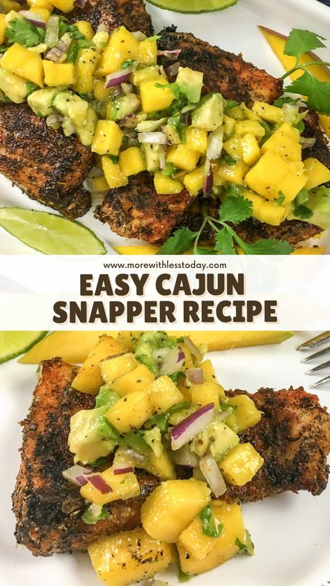 Coconut Lime Fish With Avocado Salsa, Red Snapper Mango Salsa, Mango Salsa Fish Recipes, Grilled Fish With Mango Salsa, Mango Salsa Fish, Cajun Cooking Recipes, Frying Fish, Snapper Fish Recipes, Red Snapper Recipes