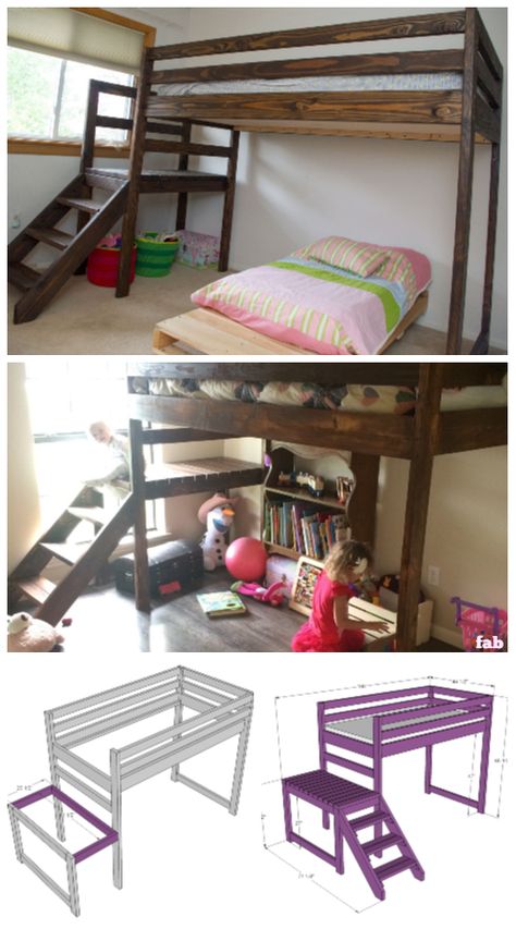 Camp Loft Bed, Bed Frame Diy, Loft Bed With Stairs, Cool Loft Beds, Queen Loft Beds, Full Bed Loft, Bed With Stairs, Bed Designs With Storage, Loft Bed Plans