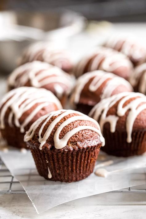 Gingerbread Muffins with Vanilla Bean Glaze - Ahead of Thyme Gingerbread Muffins Recipe, Gingerbread Muffins, Gingerbread Recipes, Best Christmas Desserts, Baked Bean Recipes, Roasted Butternut Squash Soup, Christmas Morning Breakfast, Candy Recipes Homemade, Holiday Brunch