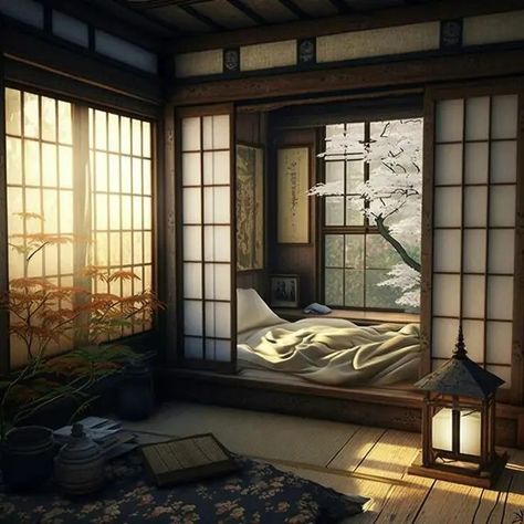 Asian Room Aesthetic, Japanese Bedroom Traditional, Traditional Chinese House Interior, Japanese Interior Design Traditional, Japanese House Aesthetic, Traditional Japanese House Interiors, Traditional Japanese House Exterior, Japanese Bedroom Aesthetic, Modern Asian Interior Design