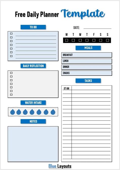 Free Editable Daily Planner Templates - Blue Layouts Editable Planner Templates Free, Daily Planner Templates, Daily Planner Printables Free, Free Daily Planner, Editable Planner, Planner Printables Free, Daily Reflection, Planner Templates, Daily Planner Printable