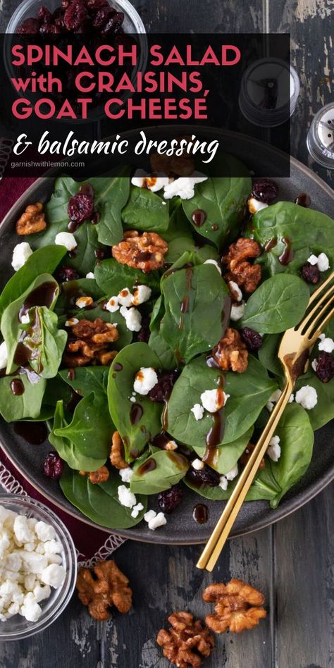 Salads Spinach, Balsamic Vinegarette, Salad With Balsamic Vinaigrette, Simple Spinach Salad, Balsamic Vinaigrette Recipe, Homemade Balsamic Vinaigrette, Salad With Goat Cheese, Spinach Salad Recipes, Goat Cheese Salad