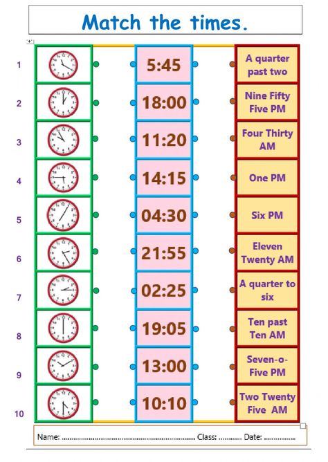 The hours interactive and downloadable worksheet. Check your answers online or send them to your teacher. Telling Time Activities, Telling Time Worksheets, English Exercises, Learning English For Kids, English Grammar Worksheets, Time Worksheets, English Worksheets For Kids, English Language Teaching, English Lessons For Kids