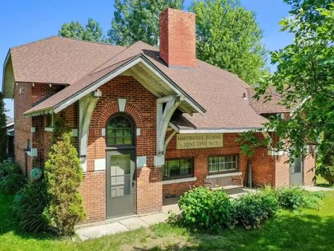 Deal of the Day! Circa 1900 Former Schoolhouse For Sale on 1.14 Acres in WI Under $240K - OLD HOUSE CALLING Old House Original Woodwork, Unfinished Ceiling, Hardwood Floors Kitchen, Entry Stairs, Old School House, Old Houses For Sale, Old Bricks, Deal Of The Day, School House