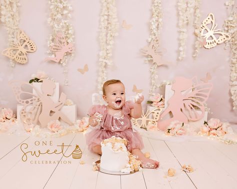 Fairy Cake Smash, Fairy Themed Cake, 1st Bday Cake Smash, Pre Birthday Shoot, Fairy Theme Birthday Party, Themed Cake Smash, Cake Smash Inspiration, Giant Cake, 1st Bday Cake