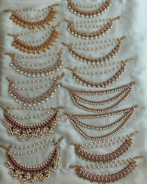 Traditional Pearl Jewellery, Mattal Designs Gold, Modern Onam Outfits, Bridal Sets Indian Wedding Jewelry, Jwellery Design Indian Jewelry Necklace, Mattal Jhumka, Champaswaralu Designs, Champaswaralu Designs Gold, Bride Jewellery Set