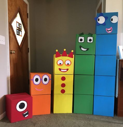 Numberblocks Birthday Party Diy, Number Blocks 1st Birthday Party, Diy Number Blocks Birthday Party, Number Blocks Costume Diy, Number Themed Birthday Party, Numberblocks Birthday Party Ideas, Number Blocks Cookies, Number Blocks Costume, Number Block Birthday Party