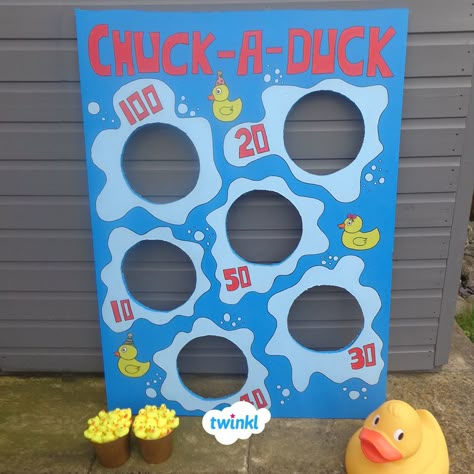 Create your own version of a school fair classic, turning Hook A Duck into Chuck-a-Duck for a fun summer fair game. Who will get the highest score? Visit the Twinkl website to check out all of Twinkl's summer fair teaching resources and activities for more inspiration! #chuckaduck #hookaduck #summerfair #summergames #fairground #teaching #teacher #teachingresources #twinkl #twinklresources #diycrafts #craftsforkids #school #homeeducation #childminders Diy Carnival Games, Fall Festival Games, Carnival Games For Kids, Fall Carnival, Diy Carnival, Festival Games, School Fair, Kids Carnival, School Carnival