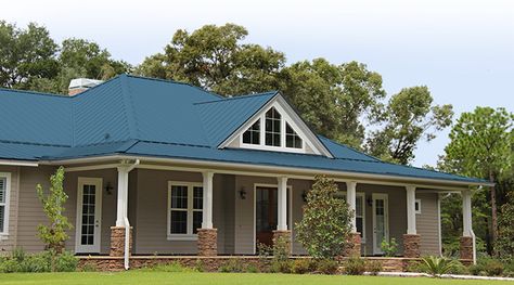 metal roofing colors for houses | ... Metal Roof System | Gulf Coast Supply & Manufacturing: Premium Metal Red Roof House Colors, Blue Metal Roof, Green Roof House, Red Roof House, Metal Roof Houses, Display Visual Merchandising, Metal Roof Colors, Corrugated Metal Roof, Roof House