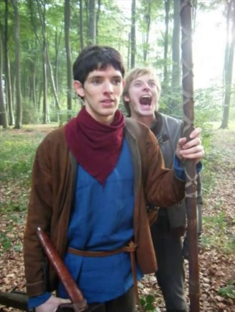 BBC Merlin - Colin Morgan & Bradley James. Seriously, Bradley, CONTROL YOUR FACE! XD Merlin Cosplay, Colin Bradley, Merlin Funny, Merlin Show, Merlin Series, Catherine Tate, Merlin Fandom, Merlin Cast, Skyrim Mods