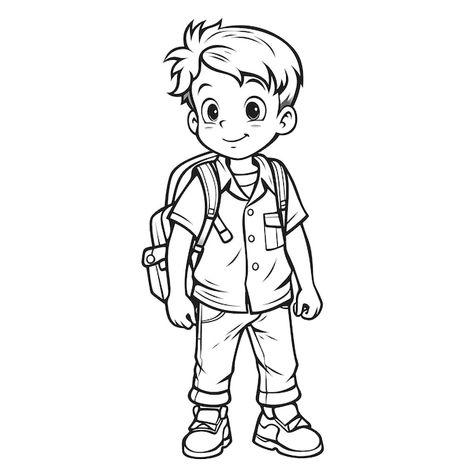 Beau Contour Coloriage Page Full Body Sh... | Premium Photo #Freepik #photo #fond-blanc #concentration #school-boy #cahier-coloriage Premium Photo, Full Body, Montessori, Lake, Art