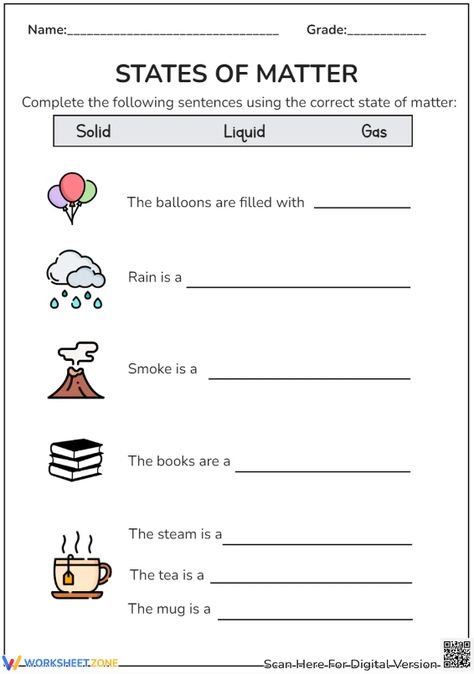 Get to identify states of matter, which are solid, liquid and gas with this worksheet as your partner! You also can play interactive at our website. Let's check it out! #science #solid #liquid #gas #solidliquidgas #statesofmatter #objeccts #kidsactivities #identify #printable #worksheet #pdf #scienceforkids #scienceworksheets Science 2nd Grade, State Of Matter, States Of Matter Activities, State Of Matter Project Ideas, Solid Liquid Gas Worksheet Kindergarten, States Of Matter Worksheet Kindergarten, Materials Worksheet Science, State Of Matter Worksheet, Solid Liquid Gas Worksheet