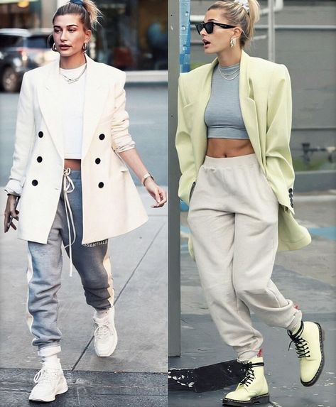 Blazer Sweatpants Outfit, Sweatpants And Blazer, Sweatpants And Blazer Outfit, Chic Athleisure Outfits, Fashion Travel Outfit, Causal Outfits, Athleisure Outfits, Celebrity Street Style, Comfy Fashion