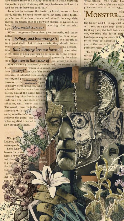 Frankenstein Aesthetic Stitches, Monster Quotes Aesthetic, Frankenstein Book Tattoo, Frankenstein's Monster Art, Frankenstein Book Quotes, Frankenstein Aesthetic Monster, Frankenstein Book Aesthetic, Frankenstein Collage, Frankenstein Book Cover