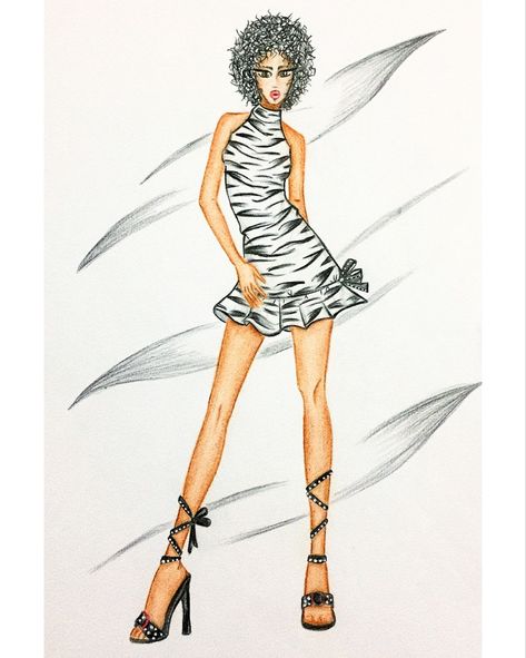 Fashionista Animal Print Fashion Illustration, Symmetrical Pictures, Zebra Print Outfits, Zebra Print Clothes, Outfits Drawing, Vintage Fashion Sketches, Sketch Tutorial, Sketches Fashion, Fashion Evolution