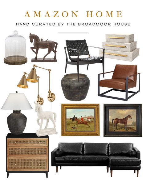 Classy Equestrian, Black Leather Sofa Living Room, Home Amazon Finds, Horse Room Decor, Broadmoor House, Leather Sofa Black, New England Interior, Navy Living Rooms, Leather Sofa Living Room