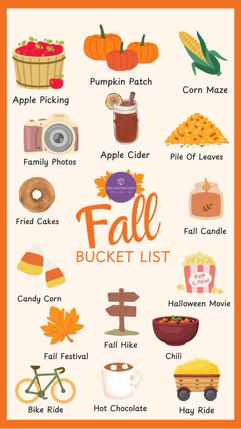 Fall Bucket List with fall activities. Fall Family Activities Bucket Lists, November Bucket List For Kids, November Family Activities, Fall Indoor Activities, November Bucket List, Fall Bucket List Printable, Pumpkin Patch Corn Maze, Fall Family Activities, Bucket List Printable