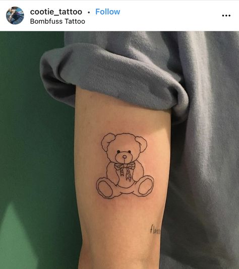 Teddy Bunny Tattoo, Stuffed Animal Tattoo Simple, Teddy Bear Line Tattoo, Stuffed Bear Tattoo, Teddy Bear Tattoo Small Simple, Cute Teddy Bear Tattoo, Teddy Bear Tattoo Designs, Stuffed Animal Tattoo, Teddy Tattoo