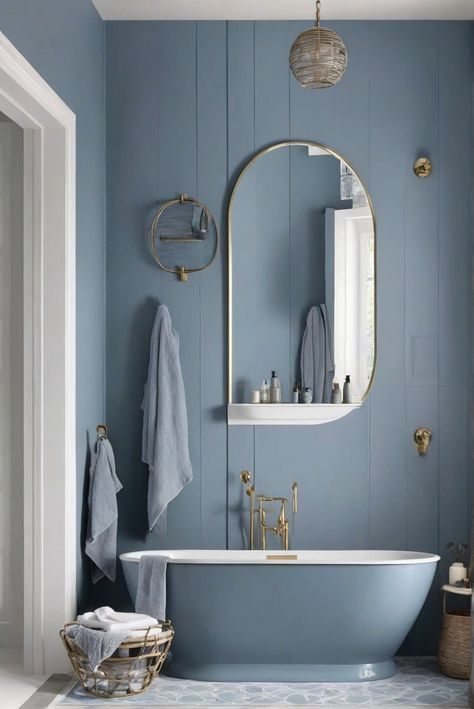 1. Bathroom design trends
2. Blue-gray color schemes
3. Interior design inspiration
4. 2024 home decor trends Blue Tub Bathroom Ideas, Bathroom Interior Modern, Light Blue Bathroom, Clever Closet, Blue Wall Colors, Relaxing Bathroom, Gray Shower Curtains, Minimalist Bathroom Design, Traditional Bathrooms