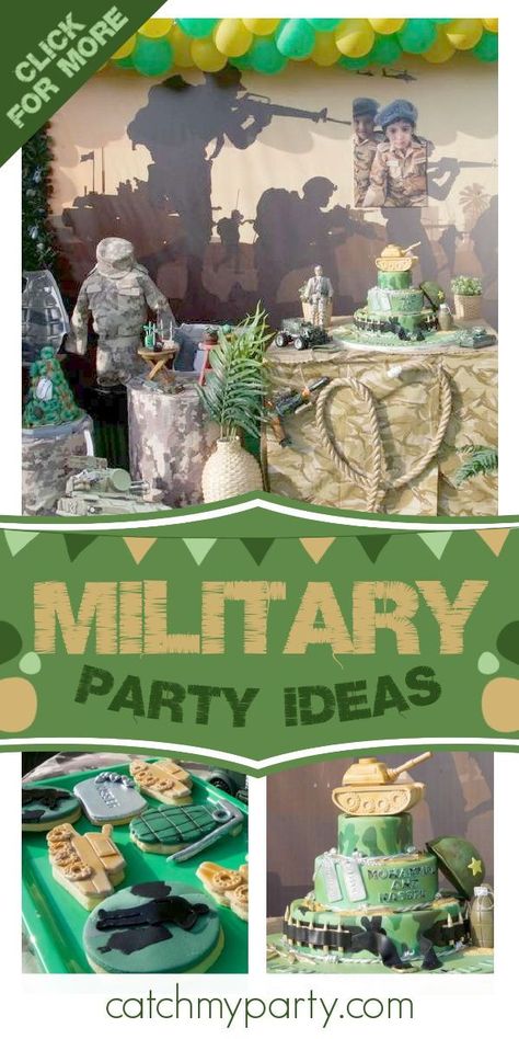 Military Themed Birthday Party, Military Party Ideas, Military Themed Party, Kitty Party Themes, Camo Birthday Party, Bar Mitzvah Themes, Army Birthday, Camo Birthday, Military Party