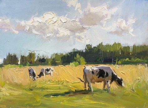 Farm Animal Painting, Cow Pictures, Brown Cow, Cow Painting, Art Corner, Art Techniques, Animal Paintings, Dog Art, Landscape Art