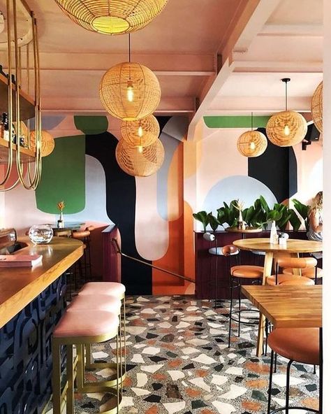 11 Gorgeous Restaurants That Embody Pantone’s 2019 Color of the Year Funky Shop Interiors, Funky Restaurant Design, Funky Cafe, Funky Restaurant, Funky Food, Small Restaurant Design, Architecture Restaurant, Caribbean Restaurant, Café Design