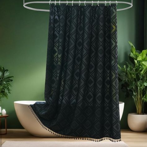 PRICES MAY VARY. ▲80inch Long Fringe Shower Curtain: 72 inches wide by 80 inches long/high, 12 rust-proof metal holes easy to set up and take down. Hooks are not included. Experience the excellent craftsmanship and creative artistry, as each shower curtain merges durability with visual allure ▲Quality Material: This pretty fabric shower curtain feels like cotton and touch soft. Wrinkle-free,Water-repellent and not too thick ,but it's family-friendly, no plastic smell, breathable and fade-resista Beaded Shower Curtain Ideas, Free Standing Bath Tub With Shower Curtain, Free Standing Bath With Shower Curtain, Boho Shower Curtains, Moody Bathroom Shower Curtain, Dark Green Shower Curtain, Black Home Accents, Shower Curtain Moody Bathroom, Olive Green Shower Curtain