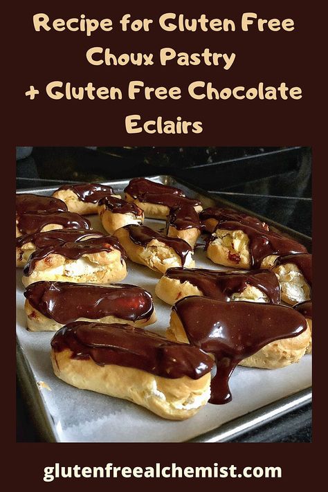 Gluten Free Choux Pastry + Gluten Free Eclairs - Gluten Free Alchemist Gluten Free Choux Pastry, Chocolate Eclairs, Dark Chocolate Ganache, Chocolate Eclair, Best Gluten Free, Gluten Free Flour Blend, Choux Pastry, Gf Desserts, Gluten Free Sweets