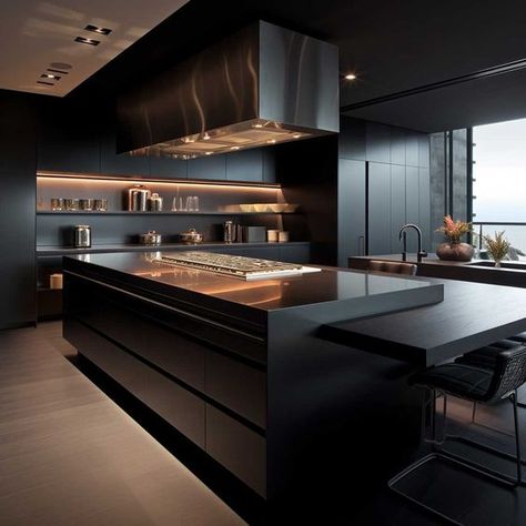 Luxury Black Kitchen, Luxury Houses Kitchen, Modern Black Kitchen, Black Kitchen Decor, Modern Kitchen Design Luxury 2020, Kitchen Design Modern White, House Design Kitchen, Luxury Kitchen Design, Modern Kitchen Design Luxury