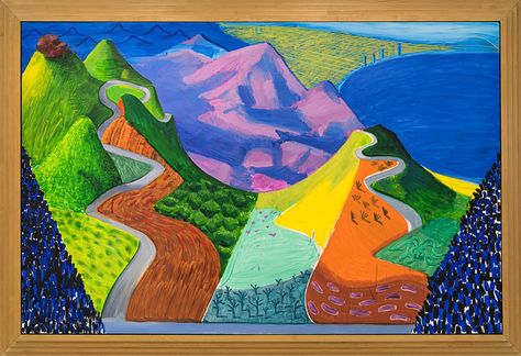 A Road Trip with David Hockney and Richard Wagner | The New Yorker David Hockney Landscapes, David Hockney Paintings, David Hockney Art, Mulholland Drive, Pop Art Movement, Jeff Koons, Pacific Coast Highway, David Hockney, Hollywood Hills