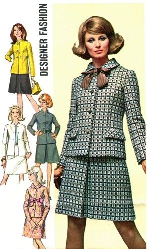 Simplicity 7862 Inspiring "Chanel" Suit / ca. 1968 1960s Fashion Women, 1960 Fashion, Pattern Skirt, 1960s Mod, Suit Pattern, Sixties Fashion, Nehru Jacket, 1960's Dress, Standing Collar