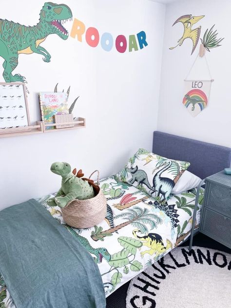 Dinosaur Toddler Room, Toddler Bedroom Ideas, Dinosaur Theme Room, Dinosaur Theme Bedroom, Boys Dinosaur Bedroom, Dinosaur Boys Room, Dinosaur Decor Bedroom, Kids Bedroom Ideas, Dinosaur Room Decor