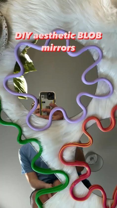 Wavy Mirror Aesthetic, Organic Shaped Mirror, Danish Room, Squiggly Mirror, Squiggle Mirror, Funky Diy, Blob Mirror, Cool Mirror, Spiegel Diy