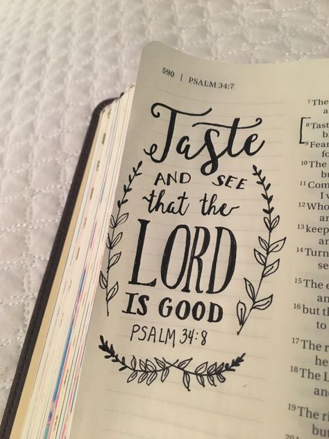 Psalm 34:8 - Bible Journaling Ideas Psalm 34 8, 30 Day Writing Challenge, Bible Journaling Ideas, Bible Doodles, Bible Doodling, Bible Journal Notes, Writing Prompts For Kids, Inspire Bible Journaling, Journaling Bible