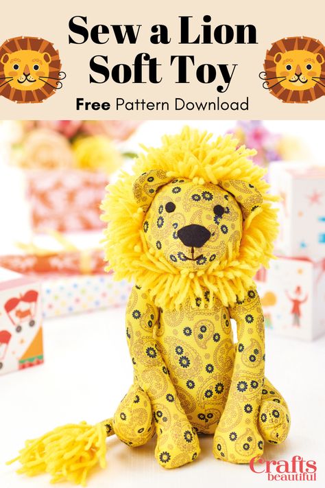 Lion Soft Toy Sewing Pattern, Lion Toy Pattern Sewing, Sewing Soft Toys Free Pattern, Soft Toy Ideas, Stuffed Lion Pattern Sewing Free, Stuffed Tiger Pattern Sewing, Stuffed Lion Pattern, Lion Pattern Sewing, Lion Sewing Pattern Free