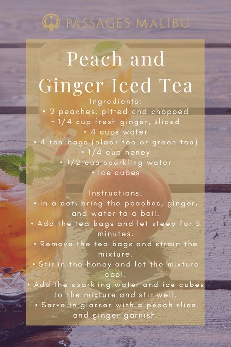 Ginger Peach Tea, Ginger Iced Tea, Ginger Tea Recipe, Lower Blood Sugar Naturally, Ginger Peach, Peach Ice Tea, Healthy Food Facts, Peach Tea, Lower Blood Sugar