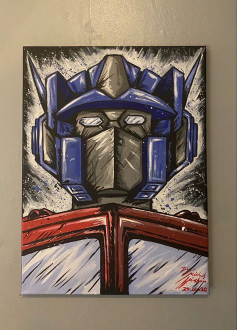 Transformers Painting Canvas, Optimus Prime Painting, Transformers Painting, Optimus Prime Artwork, Spiderman Painting, Optimus Prime Art, Transformers Optimus, Transformers Optimus Prime, Cute Canvas Paintings