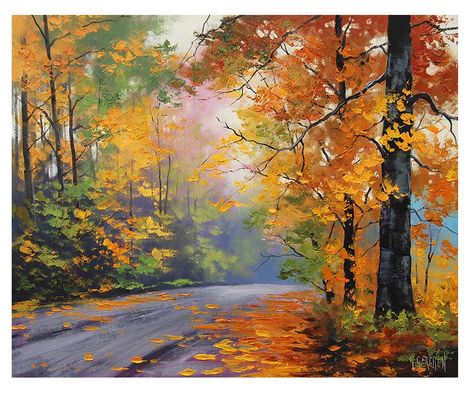 autumn oil paintings Oil Painting Trees, Fall Tree Painting, Simple Oil Painting, Paintings Landscape, Autumn Scenes, 수채화 그림, Autumn Painting, Unique Paintings, Autumn Landscape