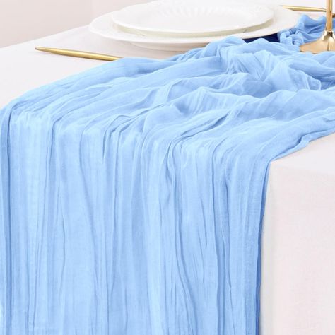 PRICES MAY VARY. Size:35" W x 120" L. Each Pack includes 10pcs of table runners. Material: Cotton. Soft and durable. Hand-dyed from natural material. The edges are carefully stitched to keep a perfect flowing condition. This soft gauze table runner is perfect for wedding party,bridal & baby shower,birthday party,Christmas,Thanksgiving, Valentiness Day, Easter and other special events. Note: Machine wash in a laundry bag. No ironing required to maintain wrinkled texture. No shrinkage after washin Cheese Cloth Table Runner, Table Runner For Wedding, Cloth Table Runner, Gauze Table Runner, Cheesecloth Table Runner, Long Table Runner, Fall Bridal Shower, Rustic Blue, Cheese Cloth