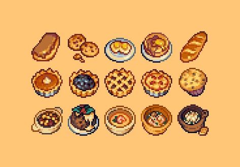 Stardew Valley Food, Pixel Kawaii, Pixel Art Food, Pixel Pokemon, Kare Kare, Piskel Art, 귀여운 음식 그림, Pixel Art Tutorial, Arte 8 Bits