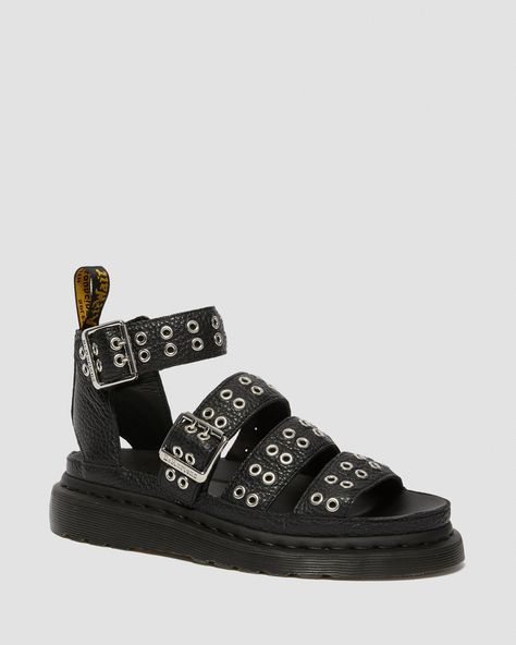 CLARISSA II METAL DETAIL LEATHER SANDALS | Women's Footwear | Leather Boots, Shoes & Accessories | Dr Martens EU Clarissa Sandals, Dr Martens Sandals, Leather Strap Sandals, Black Gladiator Sandals, Leather Gladiator Sandals, Buckle Sandals, Leather Buckle, Boots Shoes, Dr. Martens