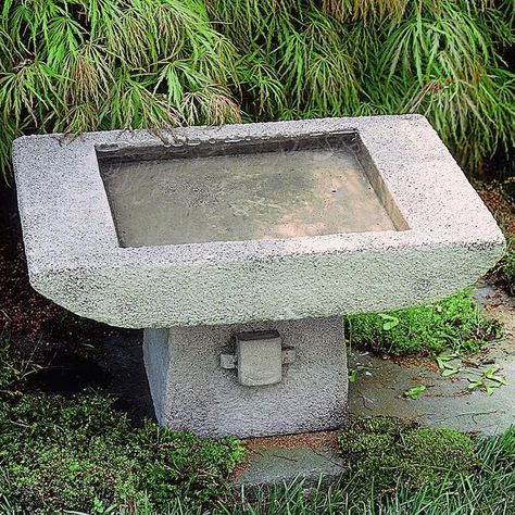 Bird bath for our chickens, peahen, and the visiting pigeons..and maybe that stray kitty. Japanese Garden Decor, Stone Bird Baths, Concrete Bird Bath, Campania International, Bird Bath Fountain, Bird Bath Garden, Asian Architecture, Bird Baths, Garden Fountains